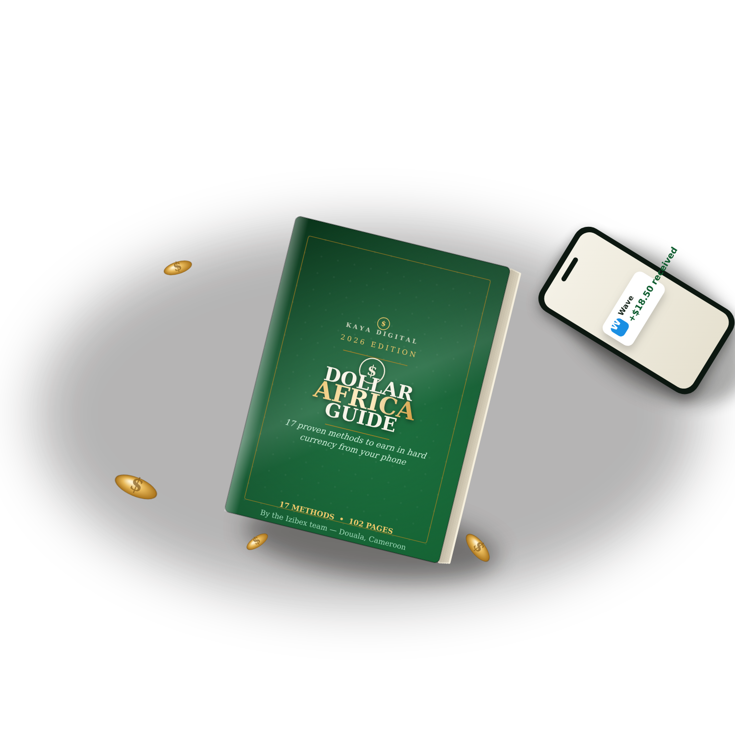 Dollar Africa Guide with phone and Wave payment notification — everything included